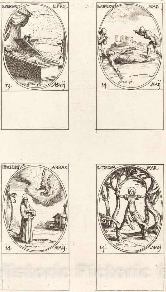 Art Print : Jacques Callot, St. Servatius; St. Boniface; St. Pachomius; St. Corona - Vintage Wall Art