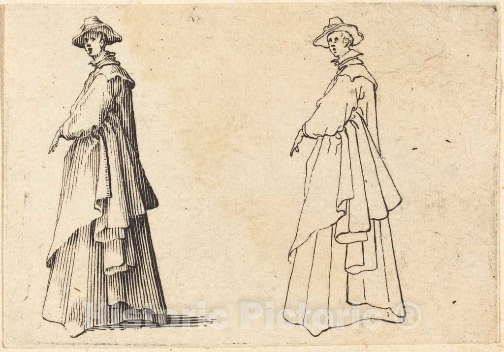Art Print : Jacques Callot, Lady in a Large Coat, c. 1617 - Vintage Wall Art