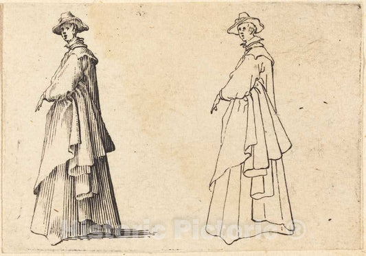 Art Print : Jacques Callot, Lady in a Large Coat, c. 1617 - Vintage Wall Art