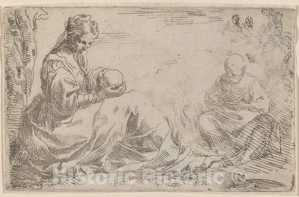 Art Print : Simone Cantarini, The Rest on The Flight into Egypt - Vintage Wall Art