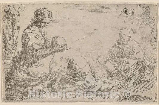 Art Print : Simone Cantarini, The Rest on The Flight into Egypt - Vintage Wall Art