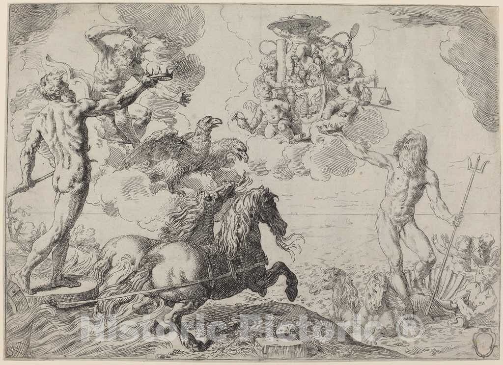 Art Print : Simone Cantarini, Jupiter, Neptune and Pluto - Vintage Wall Art