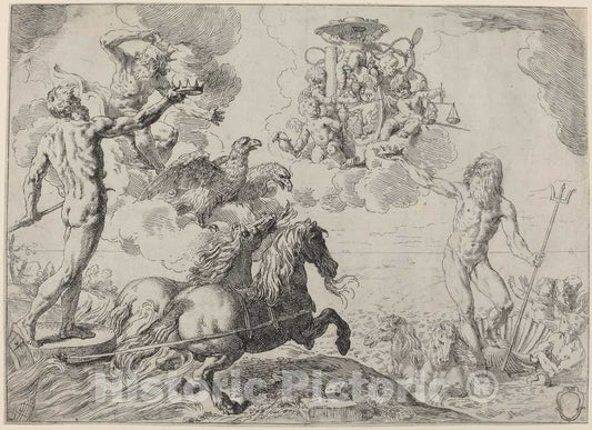 Art Print : Simone Cantarini, Jupiter, Neptune and Pluto - Vintage Wall Art
