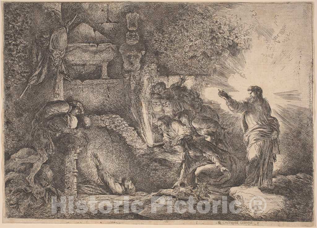 Art Print : Giovanni Benedetto Castiglione, The Resurrection of Lazarus, c. 1645 - Vintage Wall Art