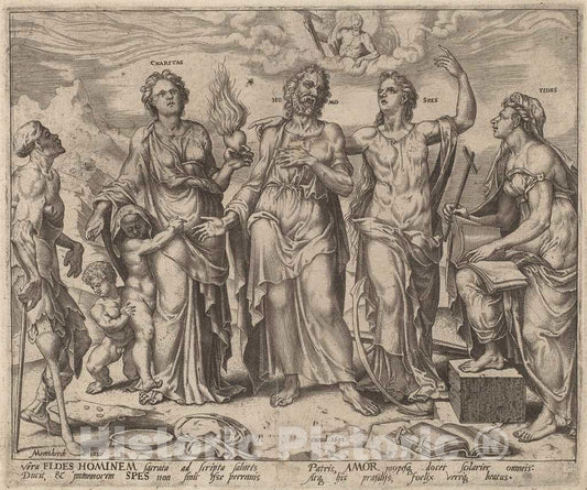 Art Print : Maerten Van Heemskerck, Man Assisted by Faith, Hope and Charity, 1562 - Vintage Wall Art