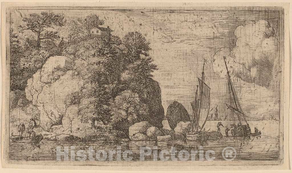 Art Print : Allart Van Everdingen, Two Boats on a Wide River, c.1651 - Vintage Wall Art