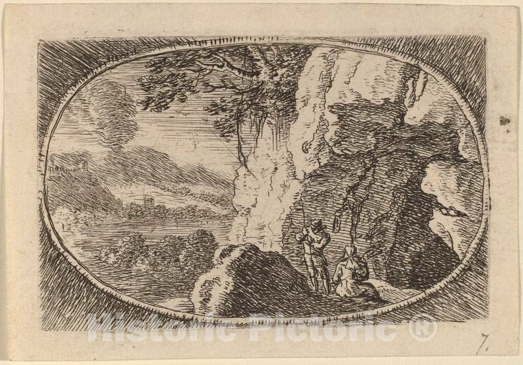 Art Print : Herman Van Swanevelt, Man and Woman at The Mouth of a Cave - Vintage Wall Art