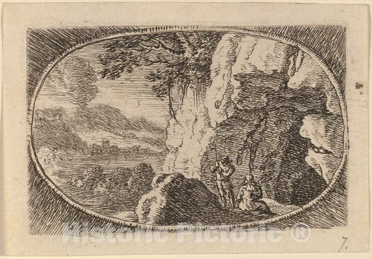 Art Print : Herman Van Swanevelt, Man and Woman at The Mouth of a Cave - Vintage Wall Art