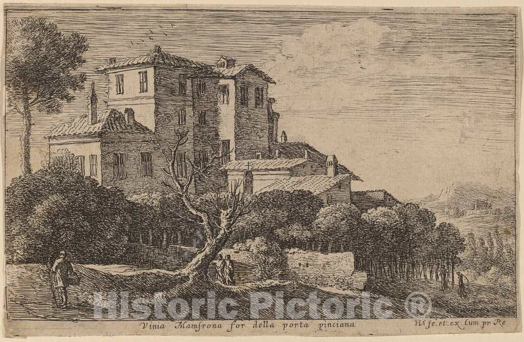 Art Print : Herman Van Swanevelt, View of The Vineyard of The Villa Mamsrona - Vintage Wall Art