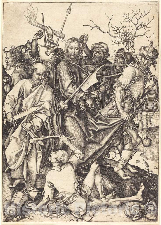 Art Print : Martin Schongauer, The Betrayal and Capture of Christ, c. 1480 - Vintage Wall Art