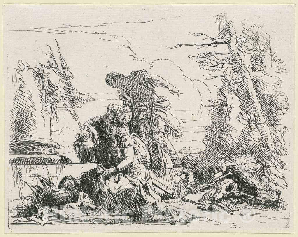 Art Print : Giovanni Battista Tiepolo, Women and Men Regarding a Burning Pyre of Bones, 1785 - Vintage Wall Art