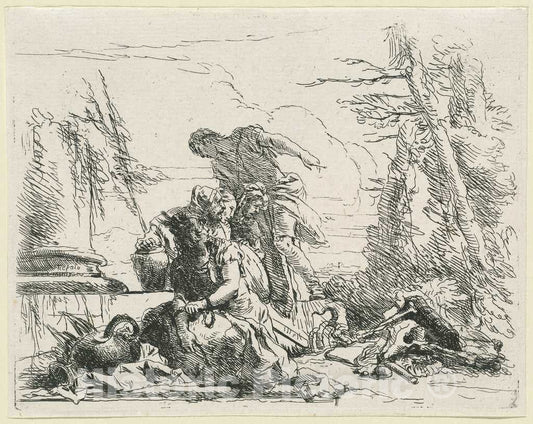 Art Print : Giovanni Battista Tiepolo, Women and Men Regarding a Burning Pyre of Bones, 1785 - Vintage Wall Art