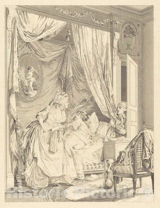 Art Print : Dequevauviller After Nicolas Lavreince, Le Contretemps, 1786 - Vintage Wall Art