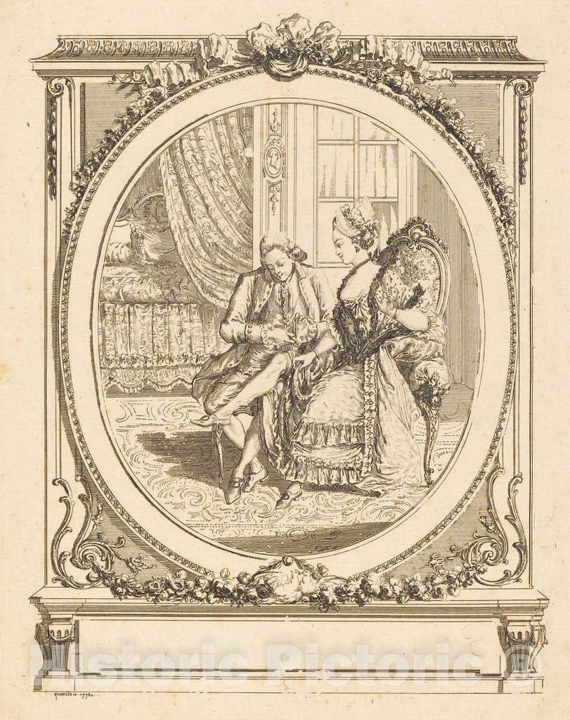 Art Print : Marie Isidore Queverdo, La jarretiÃ¨re, 1776 - Vintage Wall Art