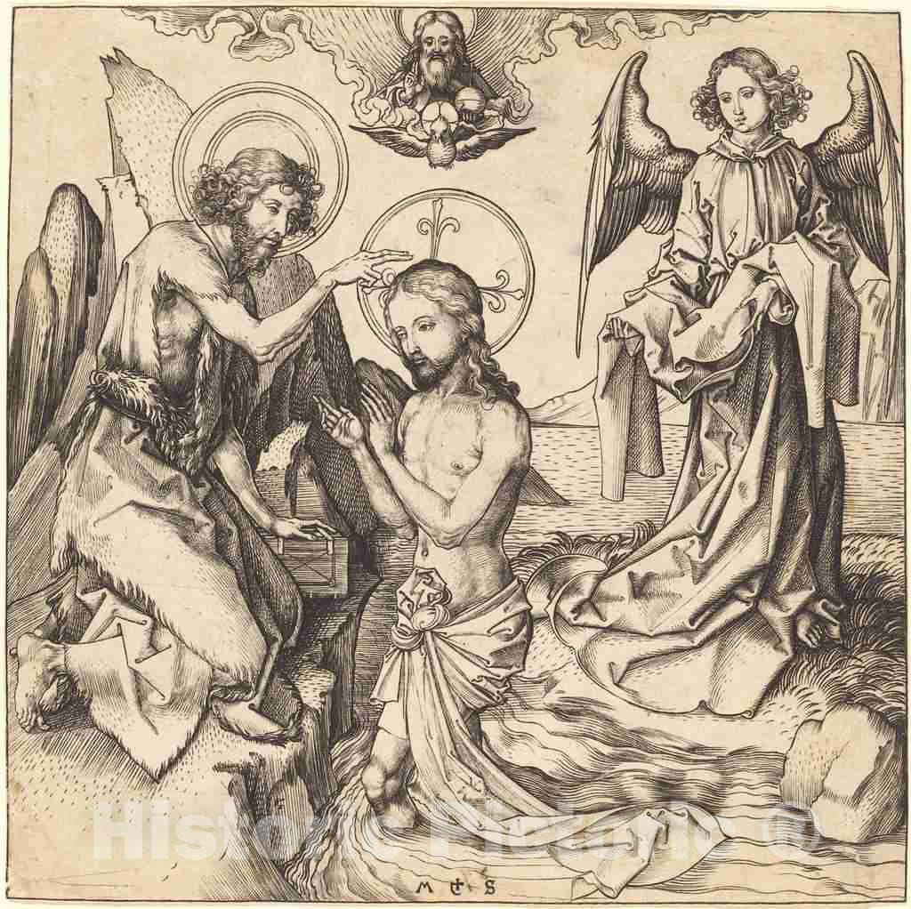 Art Print : Martin Schongauer, The Baptism of Christ, c.1485 - Vintage Wall Art