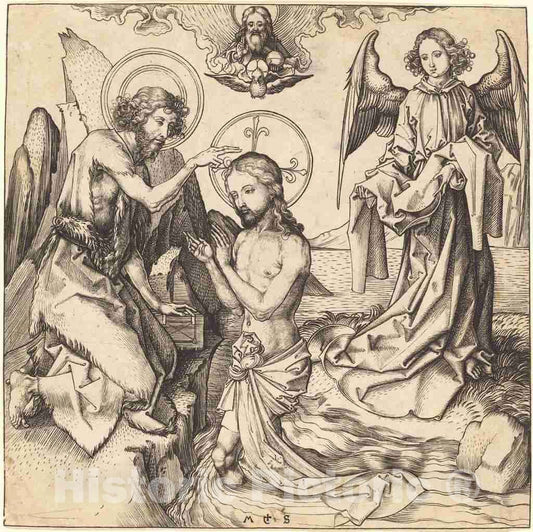 Art Print : Martin Schongauer, The Baptism of Christ, c.1485 - Vintage Wall Art