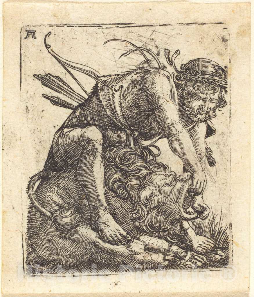 Art Print : Albrecht Altdorfer, Hercules Overcoming The Nemean Lion, c.1523 - Vintage Wall Art
