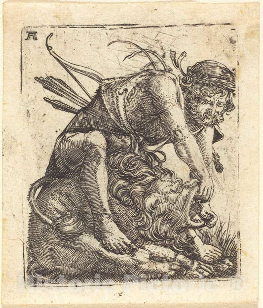 Art Print : Albrecht Altdorfer, Hercules Overcoming The Nemean Lion, c.1523 - Vintage Wall Art