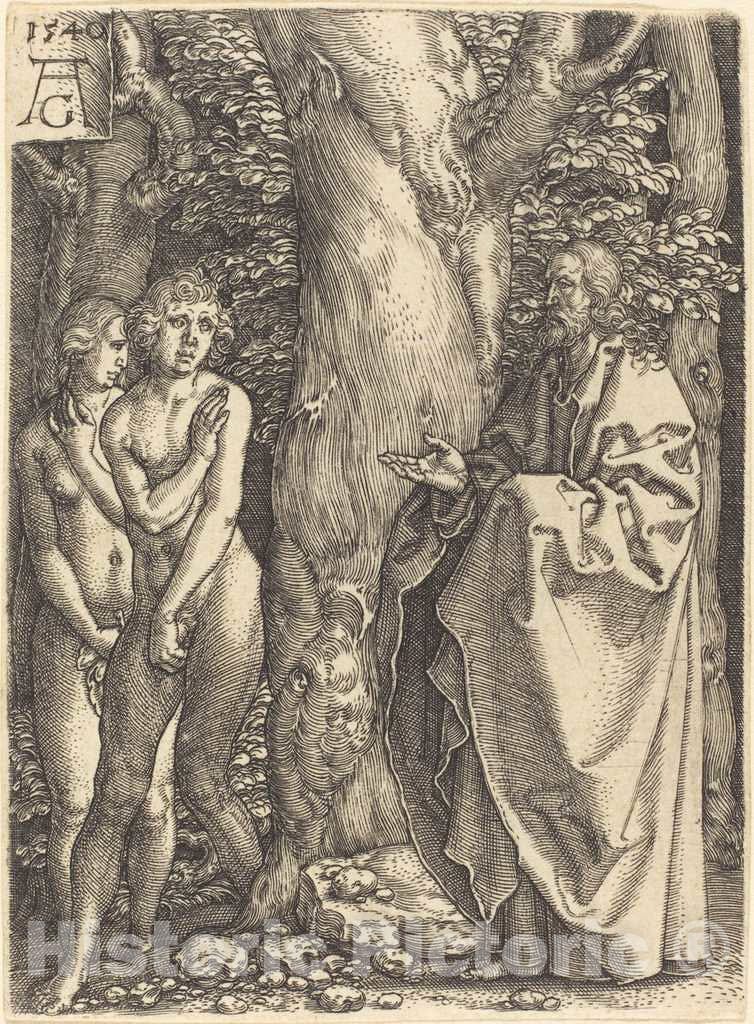 Art Print : Aldegrever, Adam and Eve Hide Themselves, 1540 - Vintage Wall Art