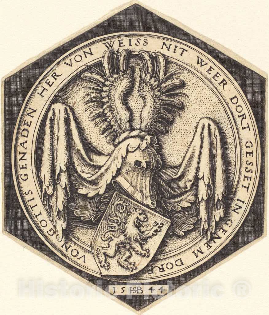 Art Print : Sebald Beham, Coat of Arms with a Lion, 1544 - Vintage Wall Art