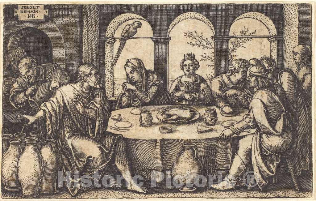 Art Print : Sebald Beham, The Marriage at Cana - Vintage Wall Art