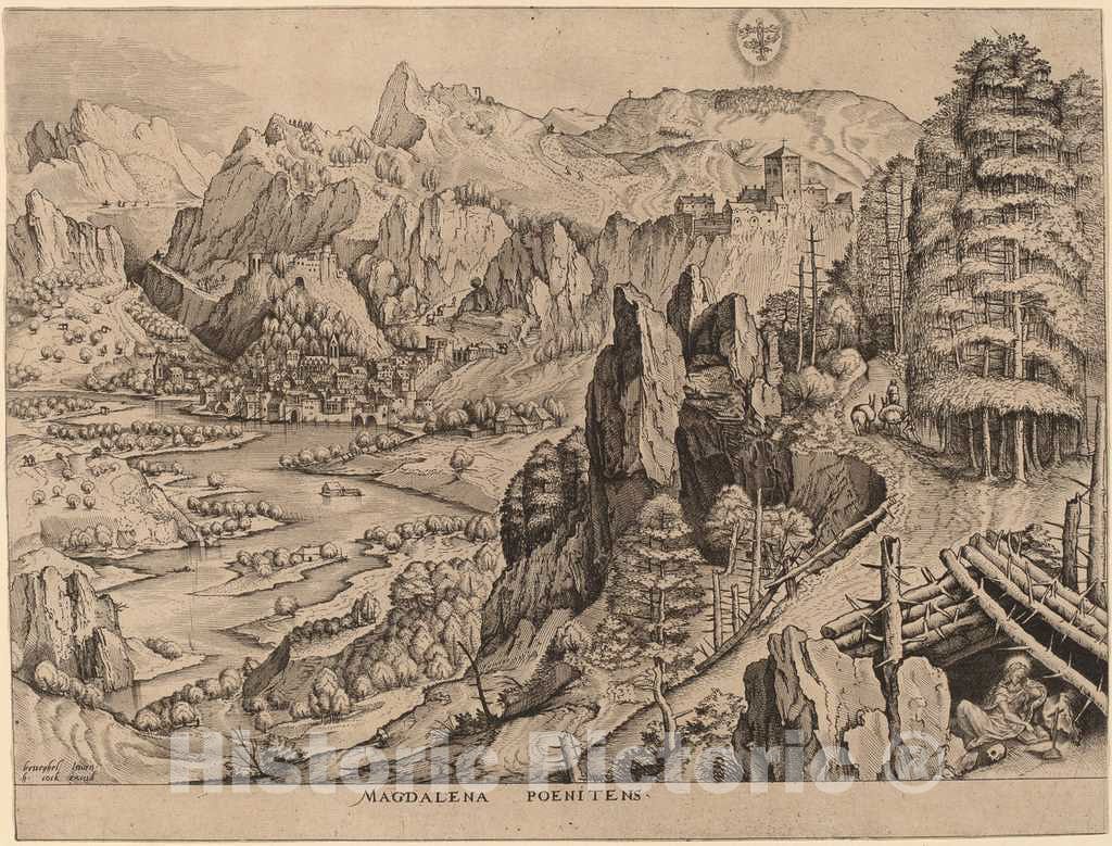 Art Print : Doetechum After Brugel The Elder, Magdalena Poenitens (The Penitent Magdalene), c.1556 - Vintage Wall Art
