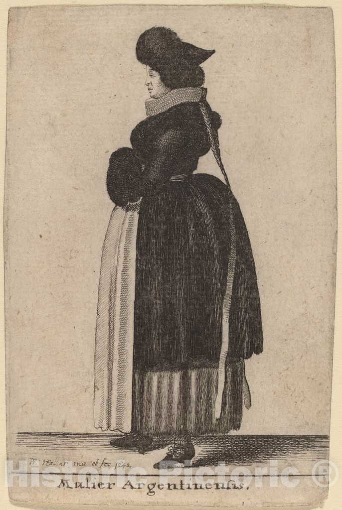 Art Print : Wenceslaus Hollar, Mulier Argentinensis, 1642 - Vintage Wall Art