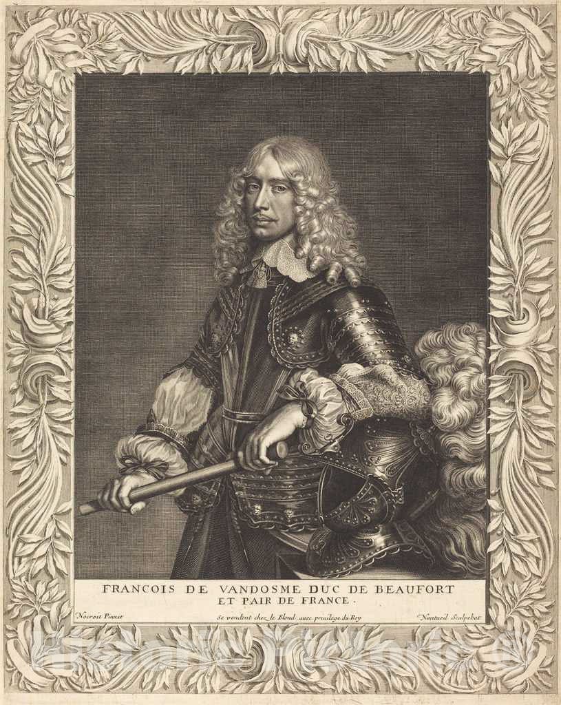 Art Print : Nanteuil After Jean Nocret, Francois, Duc de Beaufort, 1649 - Vintage Wall Art