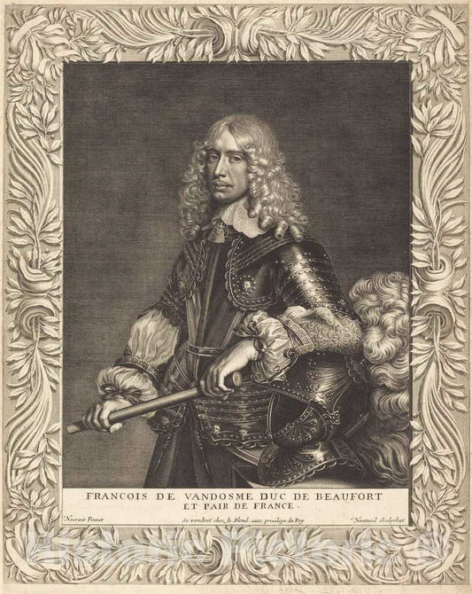 Art Print : Nanteuil After Jean Nocret, Francois, Duc de Beaufort, 1649 - Vintage Wall Art