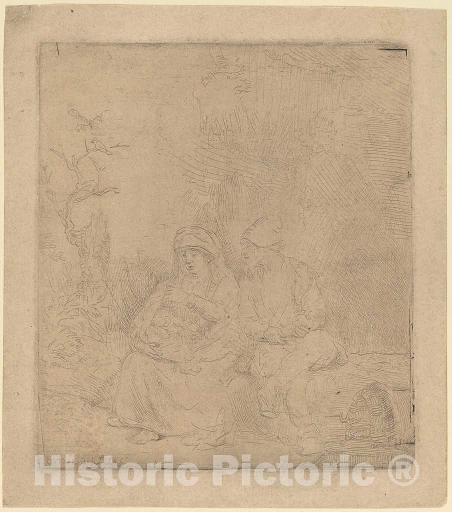 Art Print : Rembrandt, The Rest on The Flight: Lightly Etched, 1645 - Vintage Wall Art