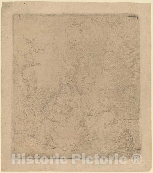 Art Print : Rembrandt, The Rest on The Flight: Lightly Etched, 1645 - Vintage Wall Art