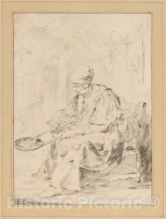 Art Print : Amstel and Kornlein After Metsu, Pancake Woman, 1768 - Vintage Wall Art