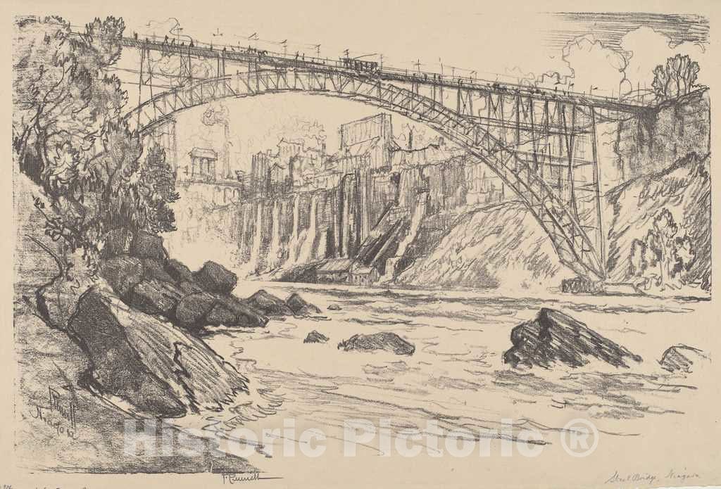 Art Print : Joseph Pennell, The Steel Bridge, 1910 - Vintage Wall Art