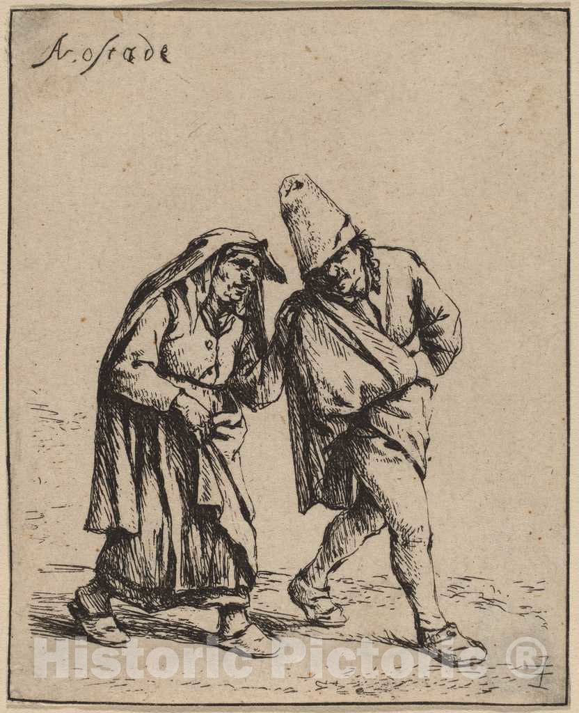Art Print : Adriaen Van Ostade, Couple Walking, 1638 - Vintage Wall Art