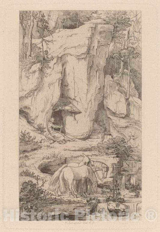 Art Print : Moritz von Schwind, A Monk Leading Horses to Water, c. 1845 - Vintage Wall Art