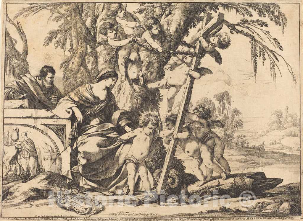 Art Print : Laurent de La Hyre, Holy Family with Angels and The Cross, Crushing a Serpent, 1639 - Vintage Wall Art