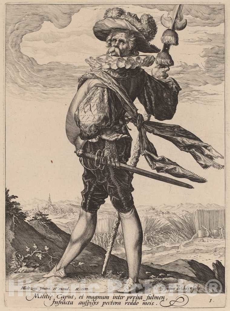 Art Print : Gheyn II After Goltzius, Colonel, 1587 - Vintage Wall Art