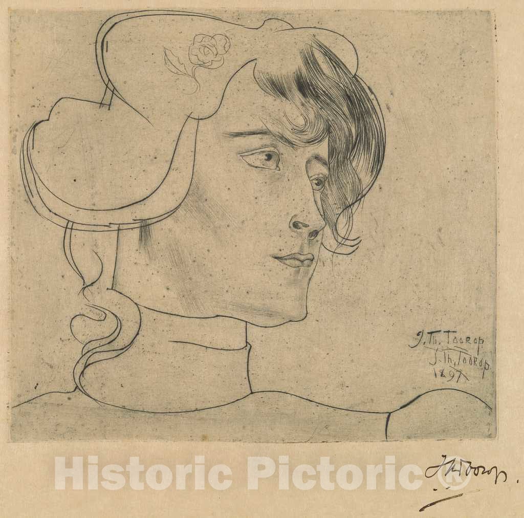 Art Print : Jan Toorop, Head of a Woman (MarguÃ©rite Adolphine Helfrich), 1897 - Vintage Wall Art