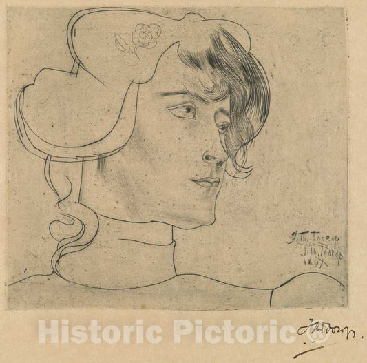 Art Print : Jan Toorop, Head of a Woman (MarguÃ©rite Adolphine Helfrich), 1897 - Vintage Wall Art