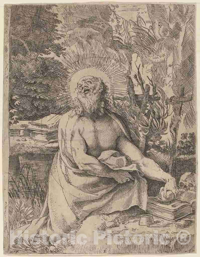 Art Print : Annibale Carracci, Saint Jerome in The Wilderness, c. 1591 - Vintage Wall Art