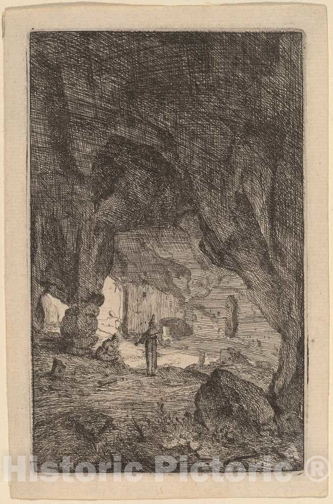 Art Print : Bartholomeus Breenbergh, Grotto with Friars, 1640 - Vintage Wall Art