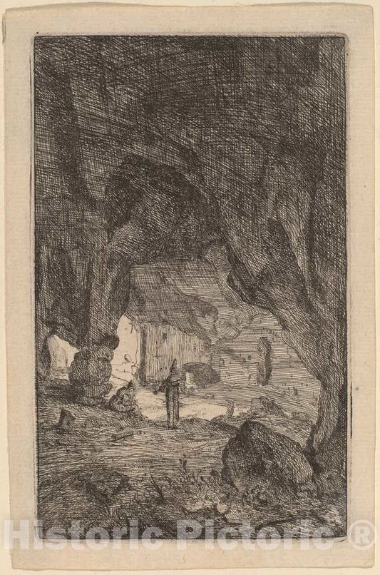 Art Print : Bartholomeus Breenbergh, Grotto with Friars, 1640 - Vintage Wall Art