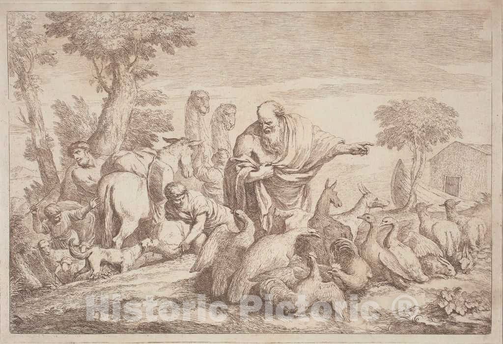 Art Print : Zompini, After Castiglione, Noah Leading The Animals to The Ark, c.1759 - Vintage Wall Art