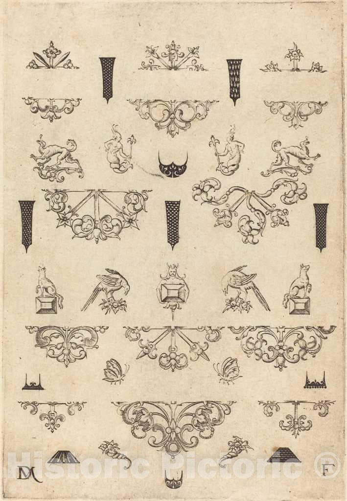 Art Print : Daniel Mignot, Eleven Different Studs and Twenty-Three Ornaments, 1593 - Vintage Wall Art