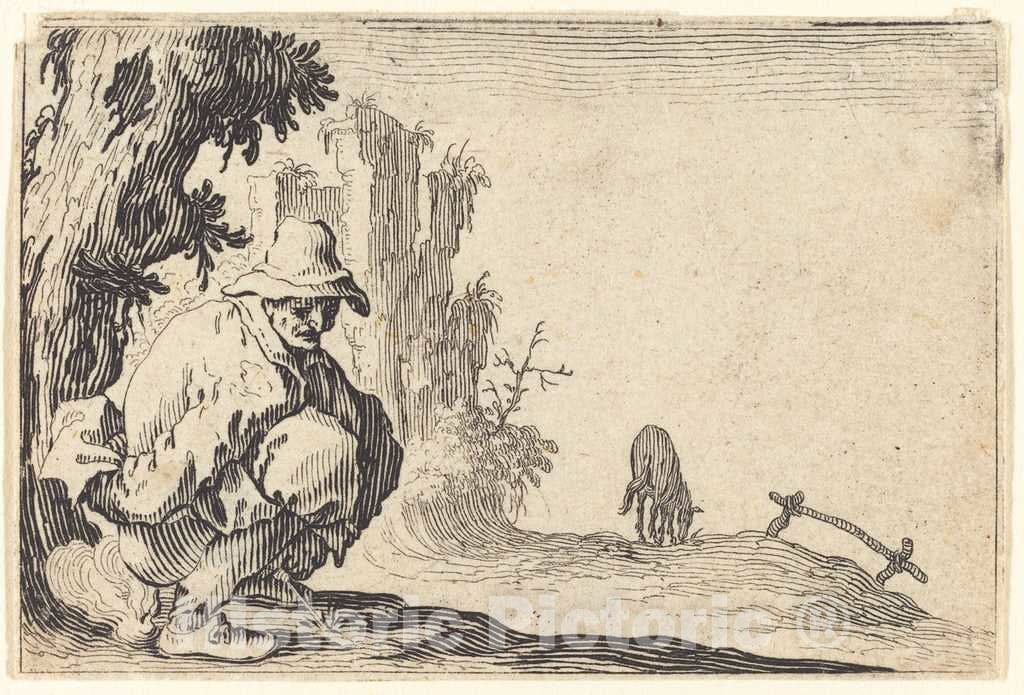 Art Print : Jacques Callot, Peasant Defecating, c. 1622 - Vintage Wall Art