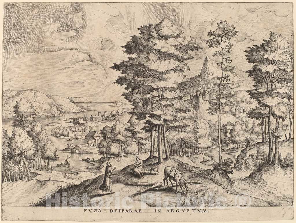 Art Print : Doetechum After Brugel The Elder, Fuga Deiparae in Aegyptum (The Flight into Egypt), c.1556 - Vintage Wall Art