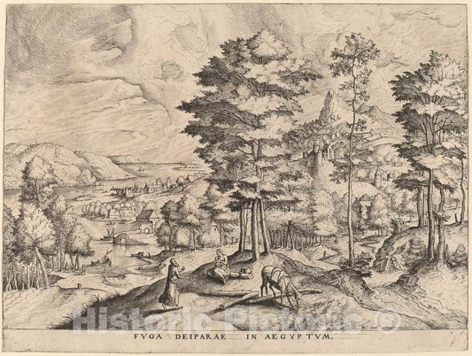 Art Print : Doetechum After Brugel The Elder, Fuga Deiparae in Aegyptum (The Flight into Egypt), c.1556 - Vintage Wall Art