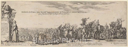 Art Print : Stefano Della Bella, Title Page for Entry into Rome of His Excellency The Polish Ambassador, 1633 - Vintage Wall Art