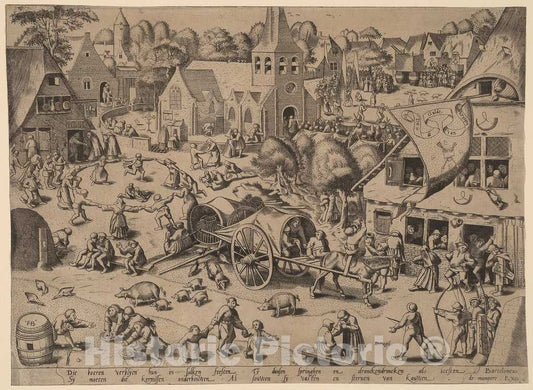 Art Print : Hogenberg After Bruegel The Elder, Village Fair at Hoboken - Vintage Wall Art