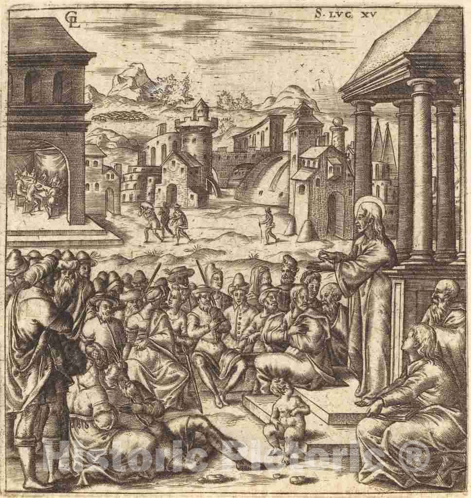 Art Print : LÃ©onard Gaultier, The Parables of The Lost Sheep, The Woman with Pieces of Silver and The Prodigal Son, c.1578 - Vintage Wall Art